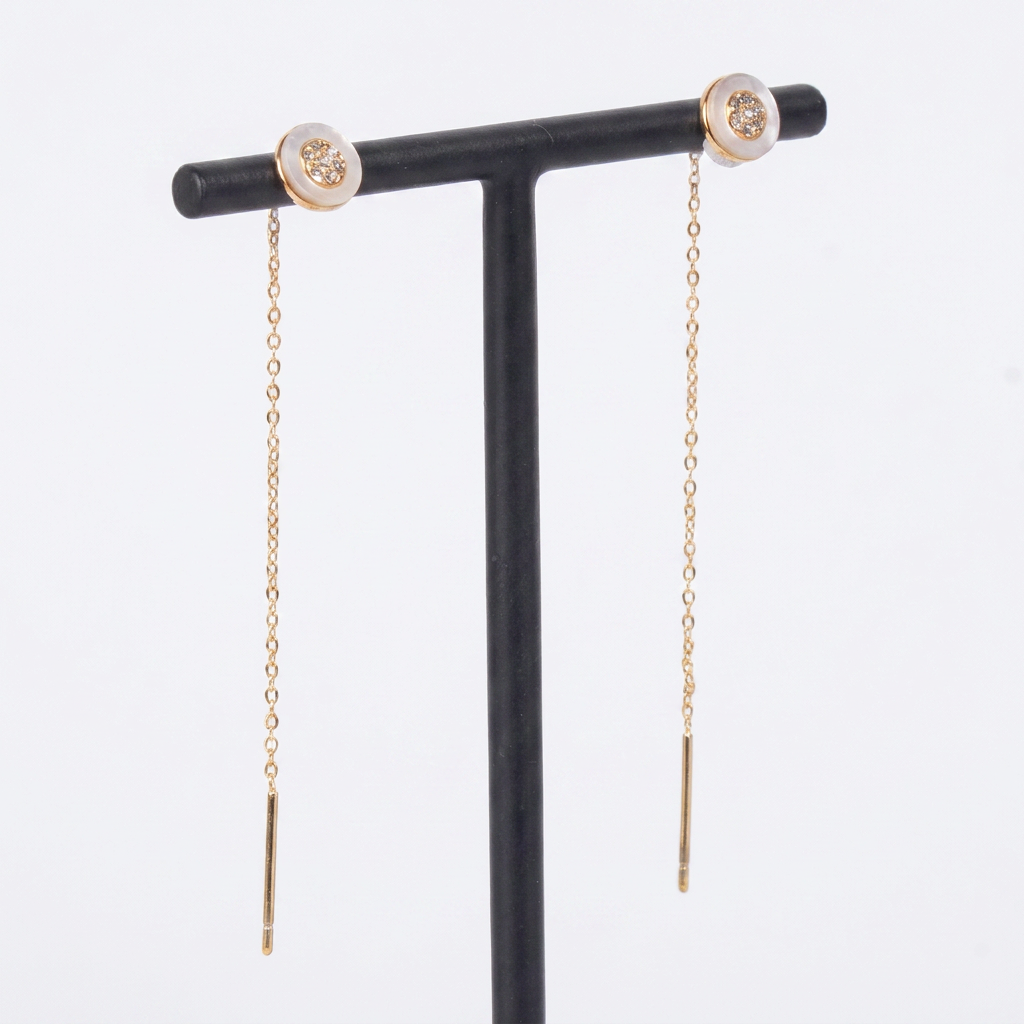 LOVELY MOTHER OF PEARL AND RHINESTONE EFFECT DANGLING EARRINGS
