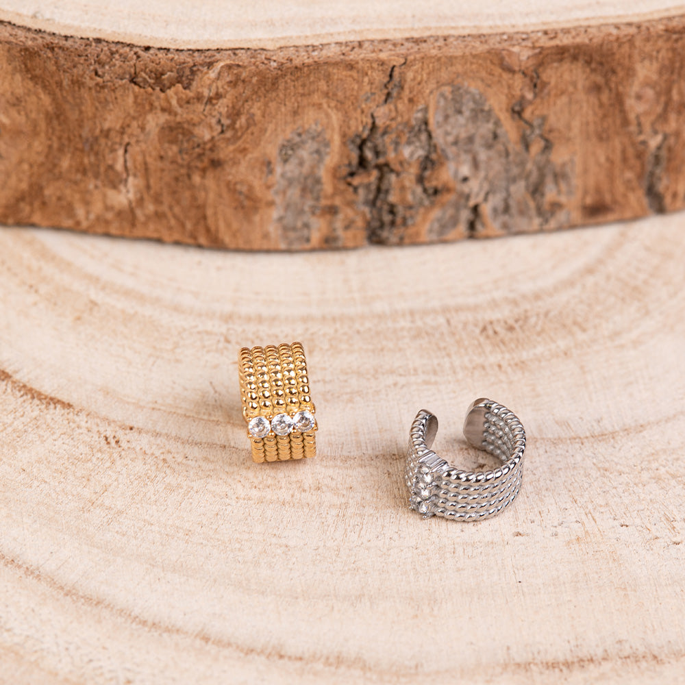 ORECCHINI EARCUFF A FASCE RIGATE CON STRASS