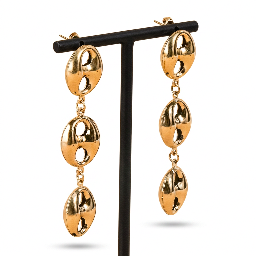 THREE OVAL DISC SHAPE PENDANT EARRINGS