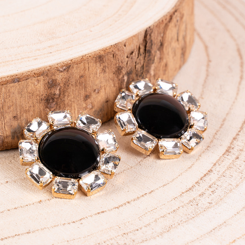 ORECCHINI A LOBO CIRCOLARE CON CORNICE DI STRASS