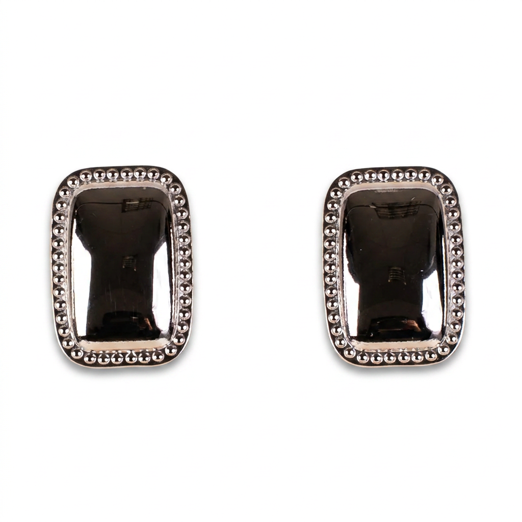 RECTANGLE EARRINGS IN RELIEF WITH DOTTED FRAME