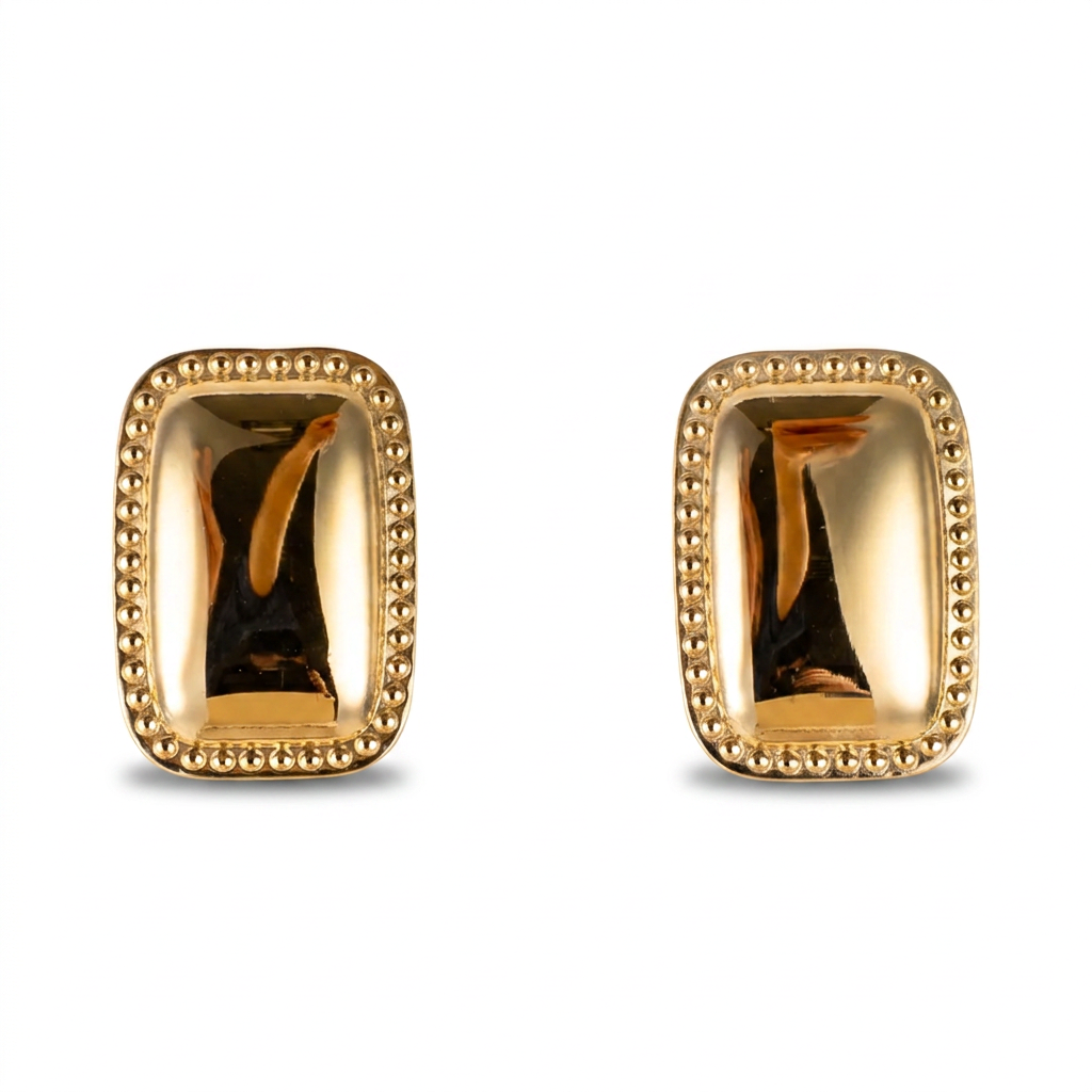 RECTANGLE EARRINGS IN RELIEF WITH DOTTED FRAME