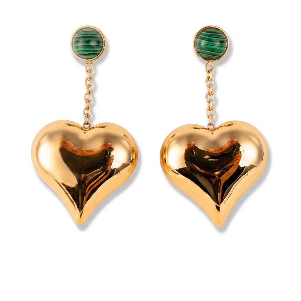 HEART AND STONE EARRINGS ON THE LOBE