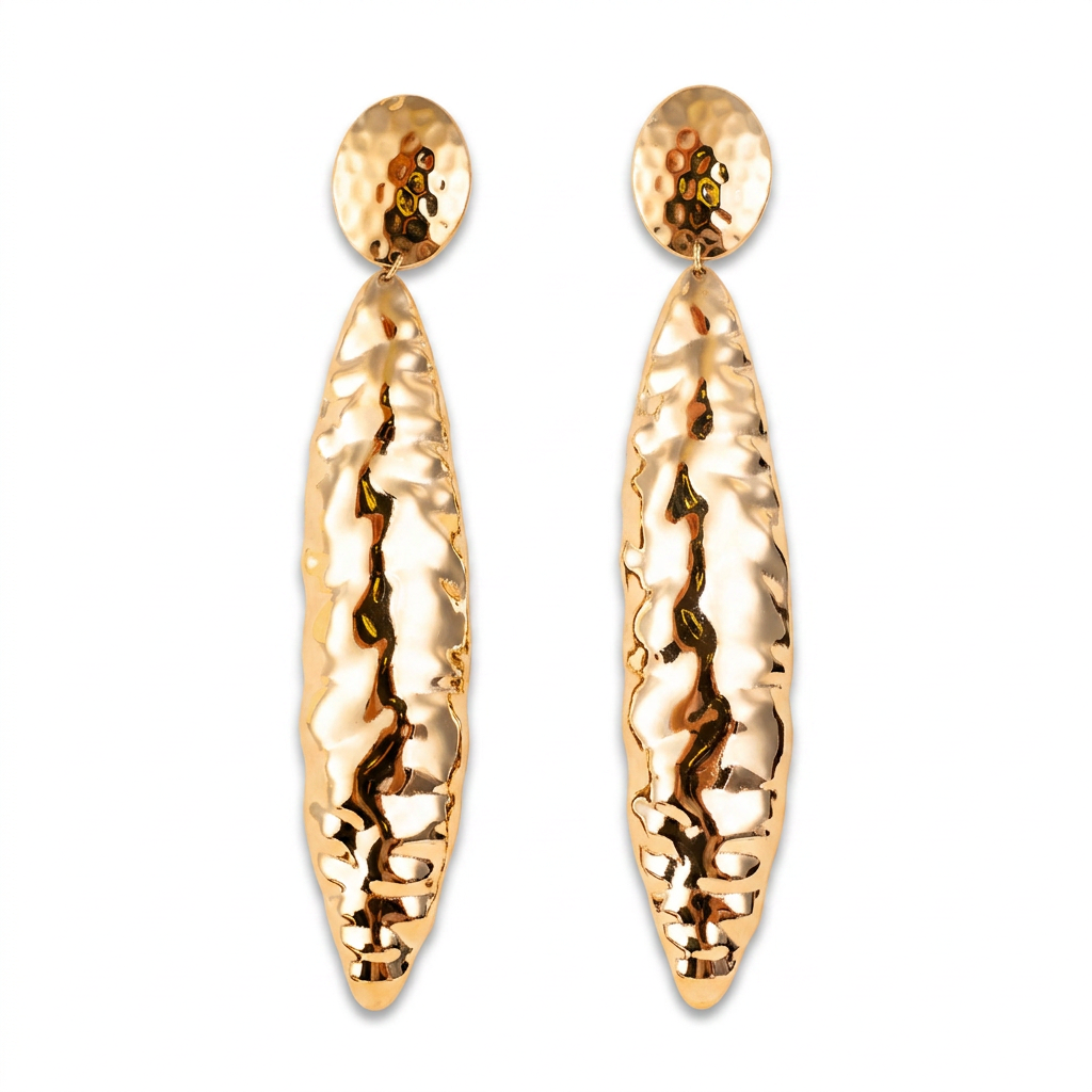 HAMMERED STYLIZED LEAF DANGLING EARRINGS