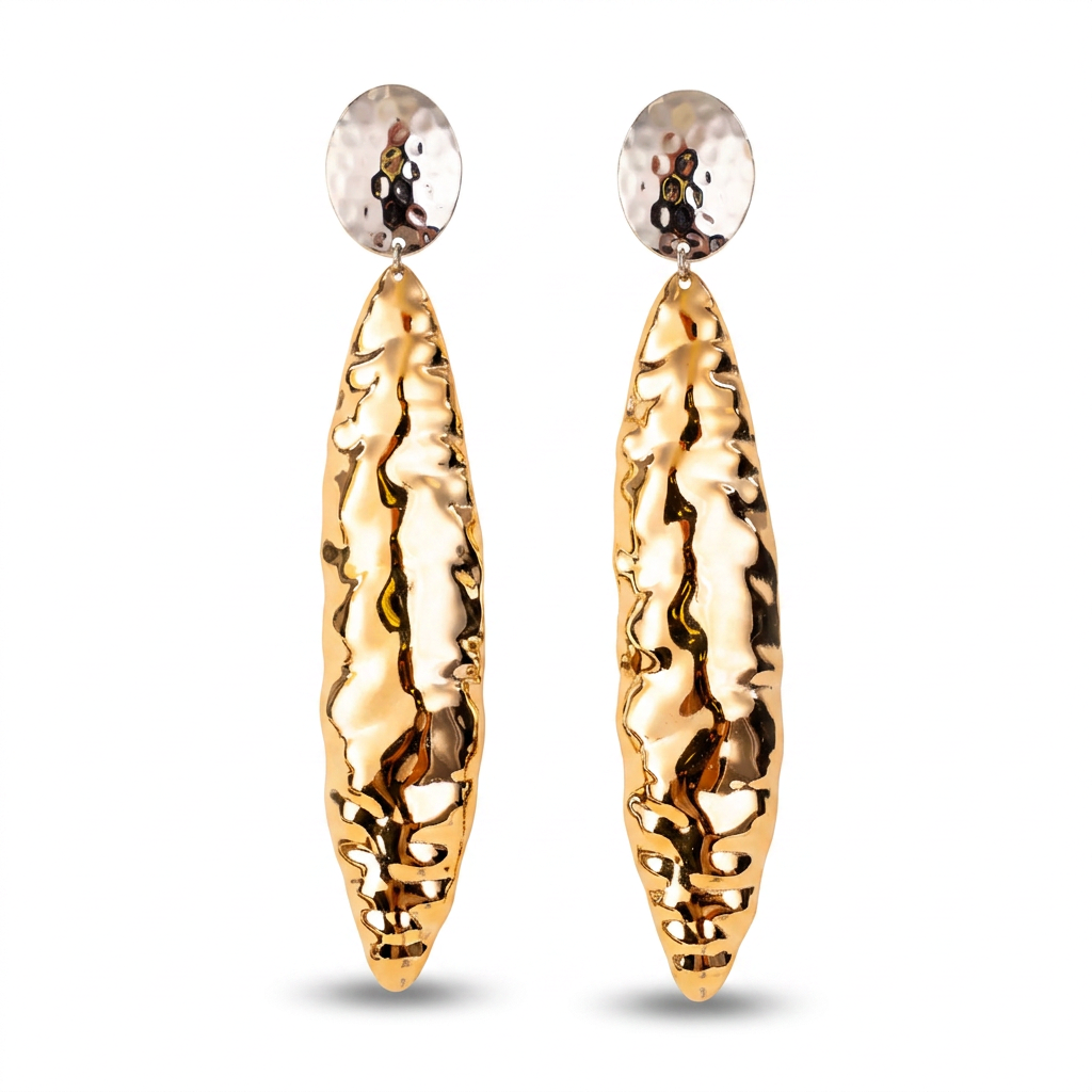 HAMMERED STYLIZED LEAF DANGLING EARRINGS