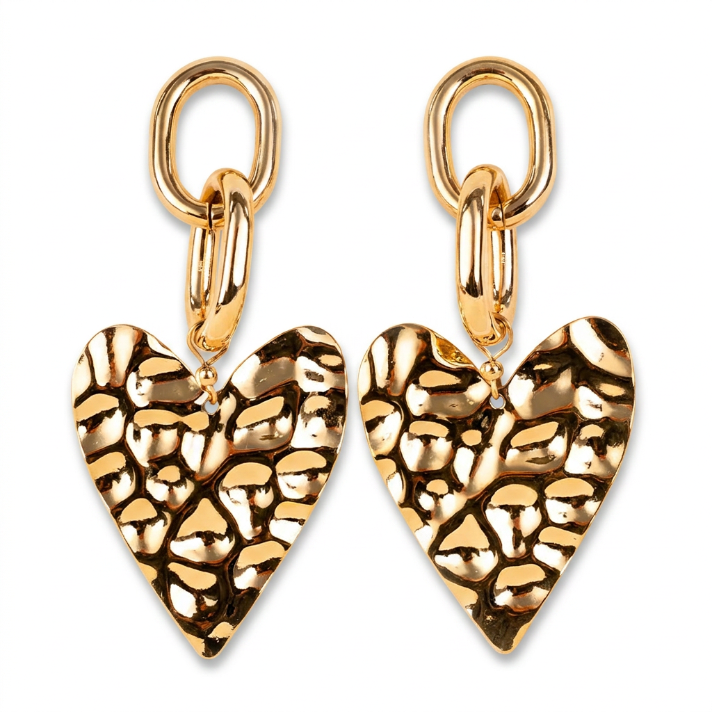 CHAIN ​​HAMMERED HEART DANGLING EARRINGS