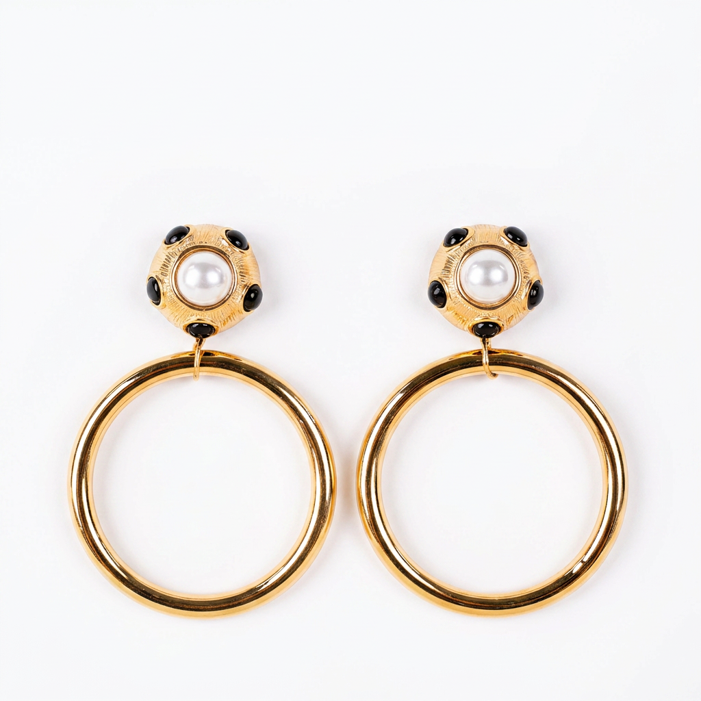 COLORFUL STONES HOOP AND BUTTON DANGLING EARRINGS