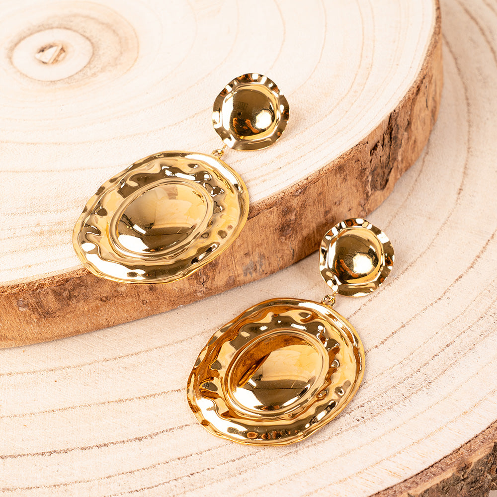 HAMMERED IRREGULAR OVAL DISC DANGLE EARRINGS