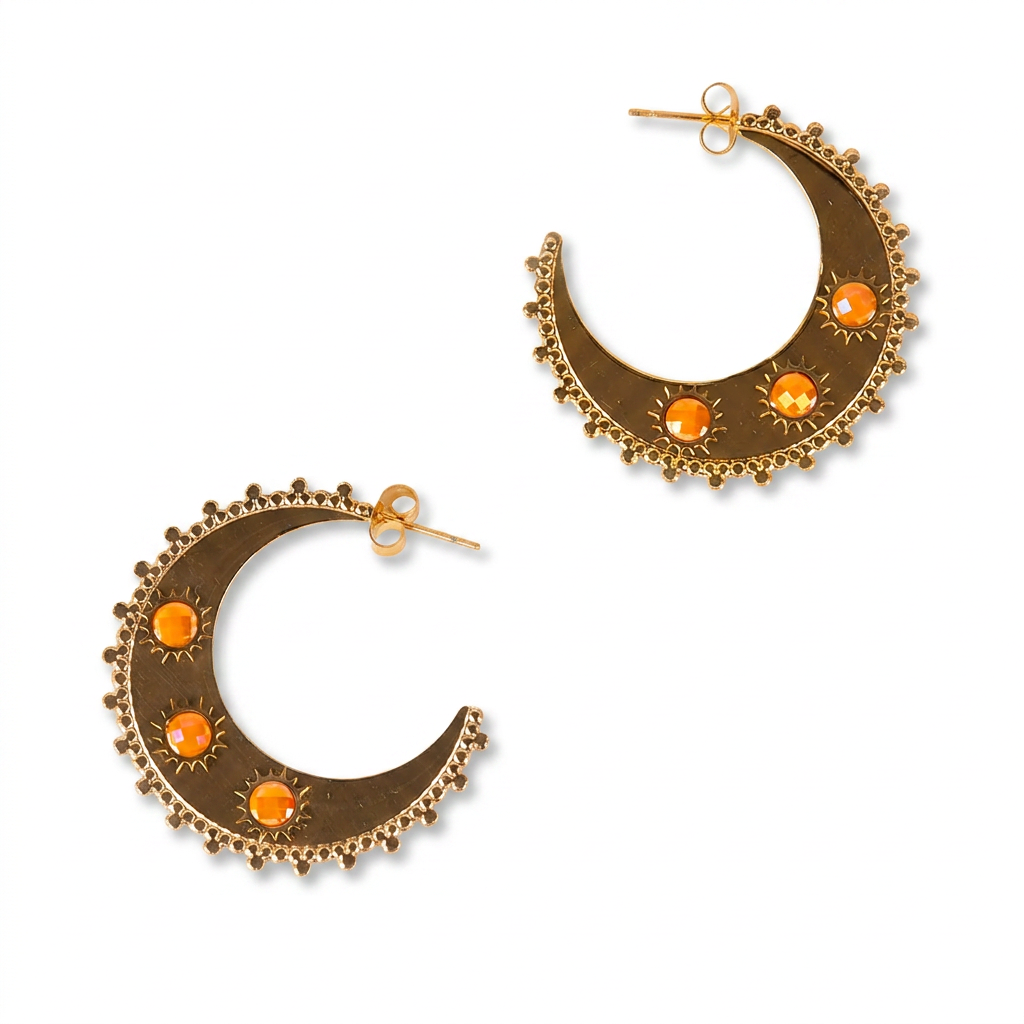 MOON MODEL EARRINGS WITH THREE STONES