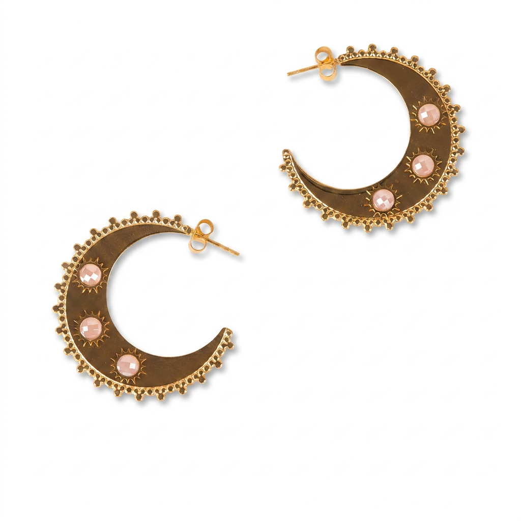MOON MODEL EARRINGS WITH THREE STONES