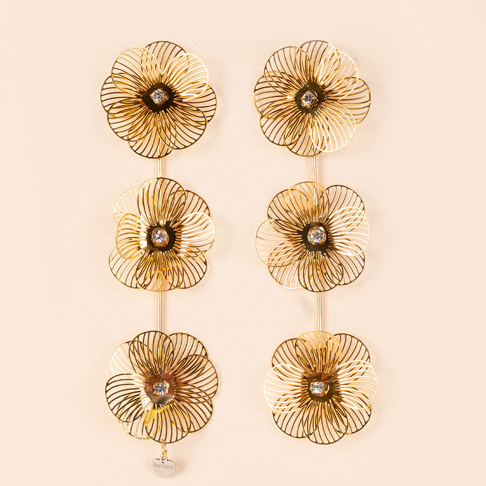 THREE FLOWER DANGLING EARRINGS