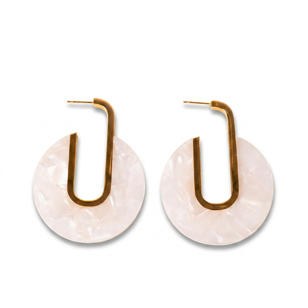 MARBLE DISC AND OVAL CAVITY DANGLING EARRINGS