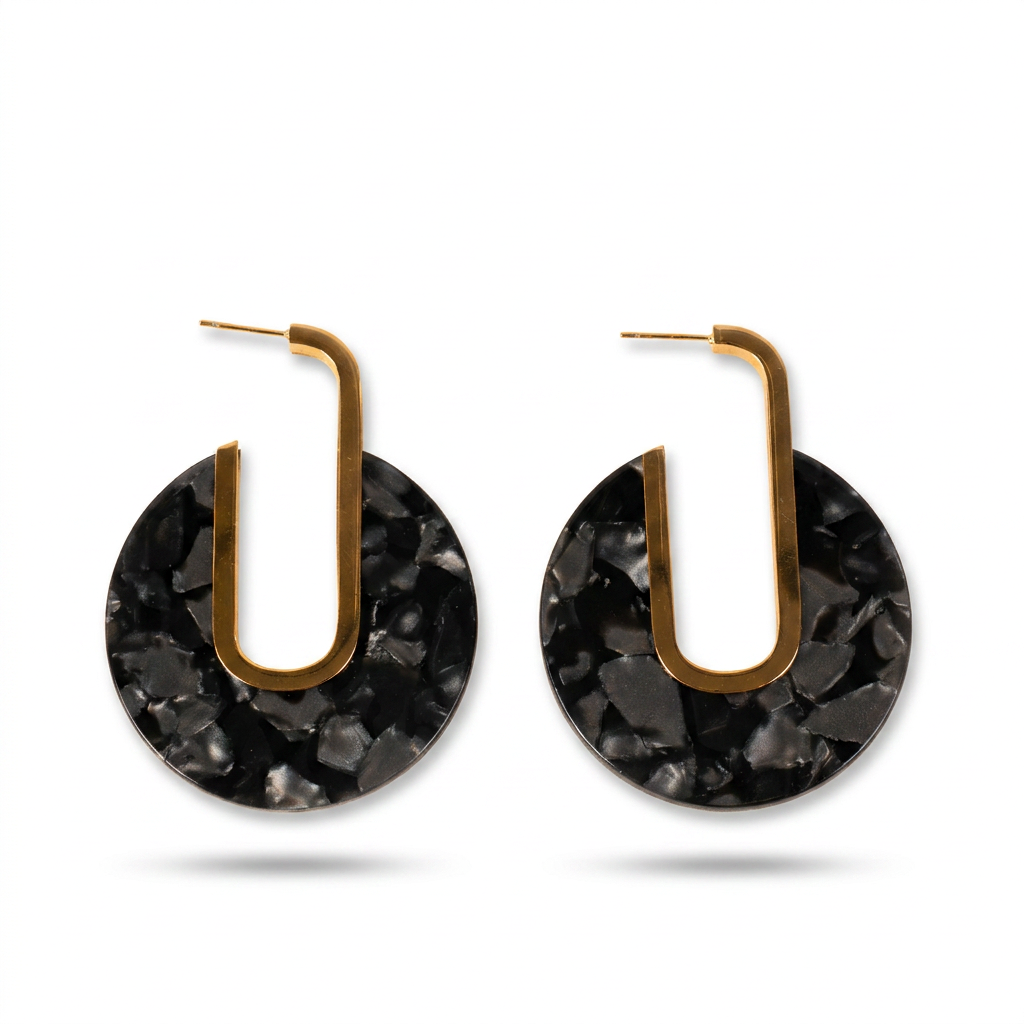 MARBLE DISC AND OVAL CAVITY DANGLING EARRINGS