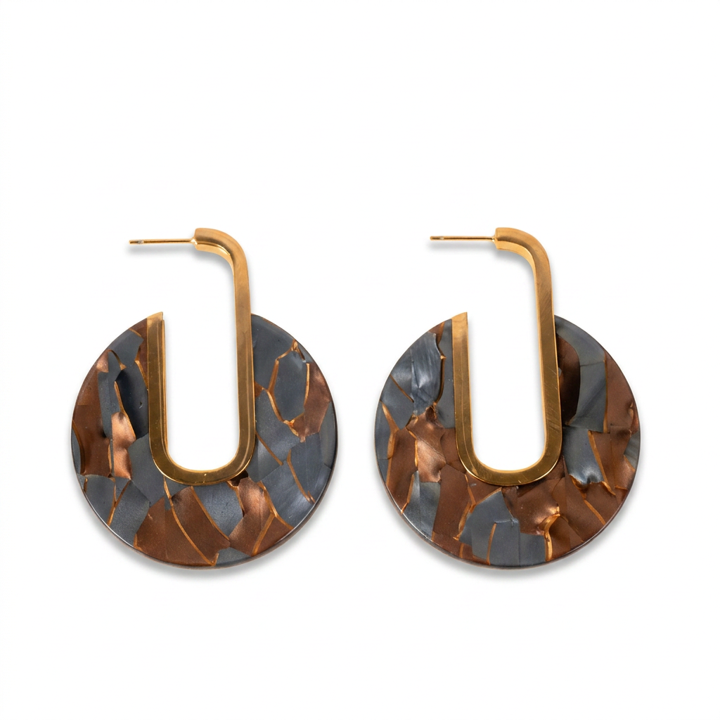 MARBLE DISC AND OVAL CAVITY DANGLING EARRINGS