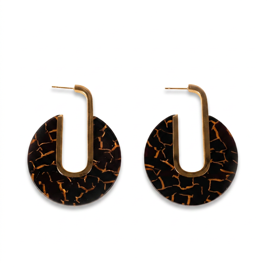 MARBLE DISC AND OVAL CAVITY DANGLING EARRINGS