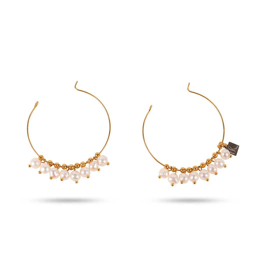HOOP EARRINGS WITH SMALL MOVABLE DANGLING PEARLS