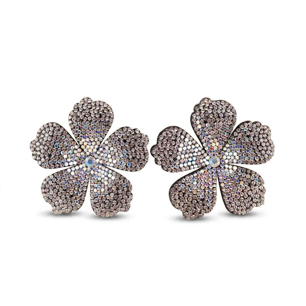 ORECCHINI A FIORE TROPICALE GRANDE CON STRASS