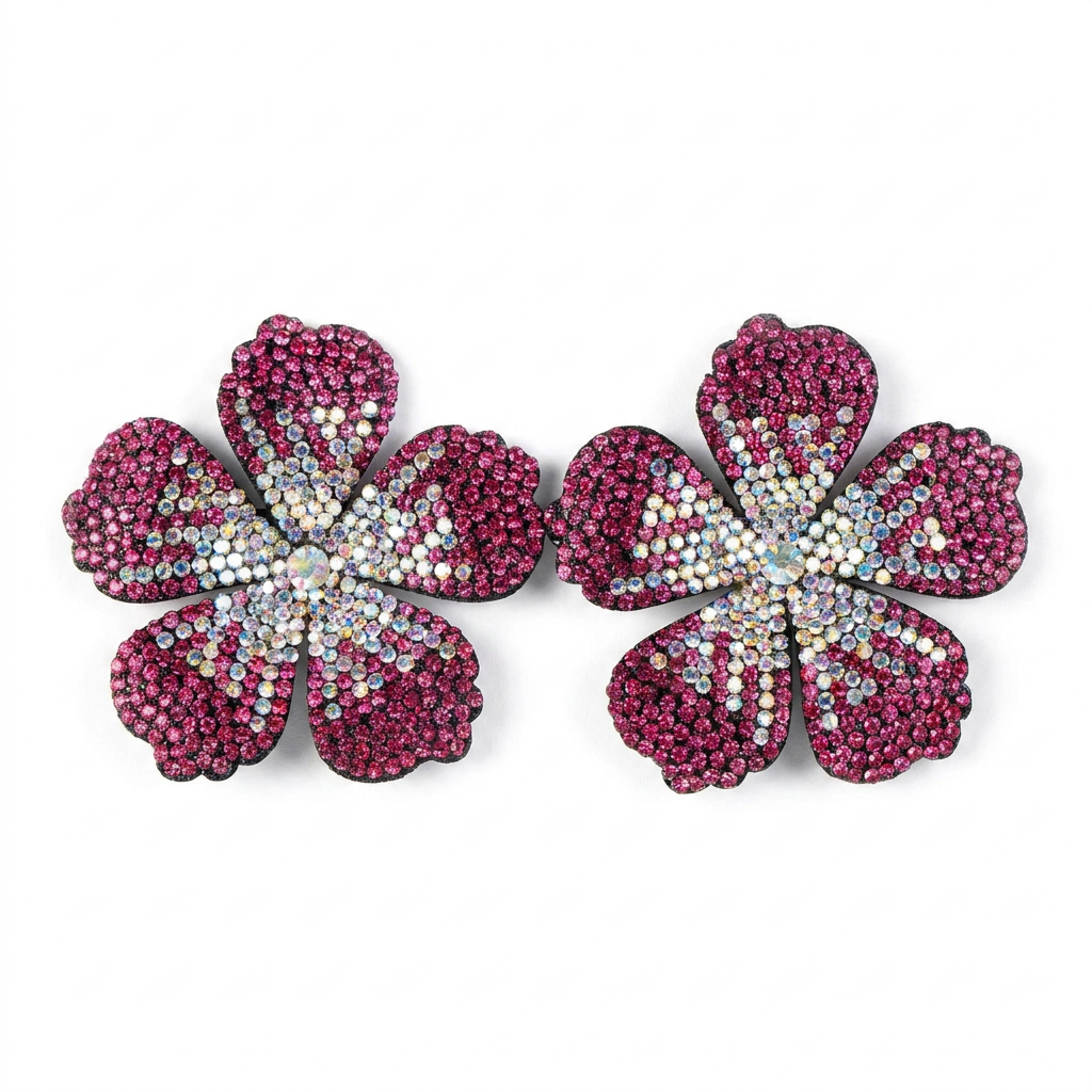 ORECCHINI A FIORE TROPICALE GRANDE CON STRASS