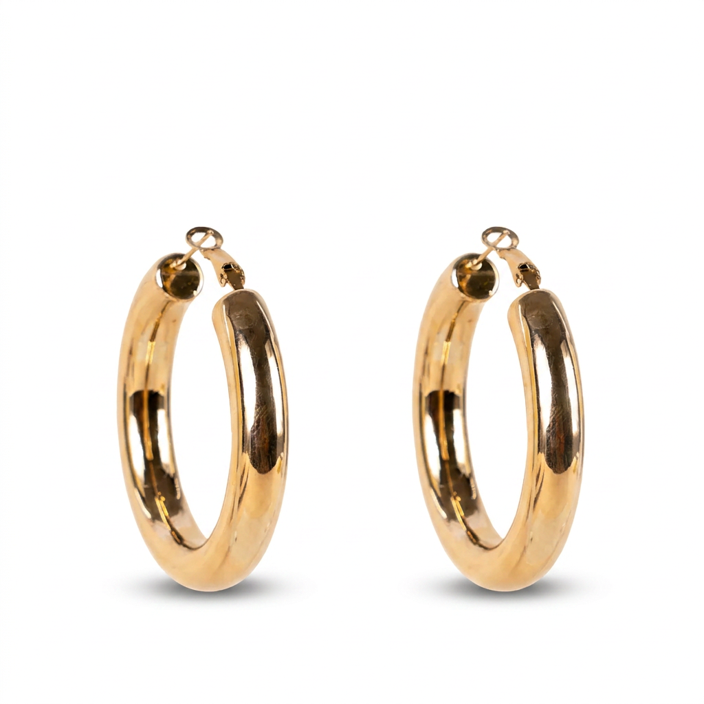 HOOP EARRINGS OF VARIOUS THICKNESSES AND DIAMETERS WITH SPRING CLASP