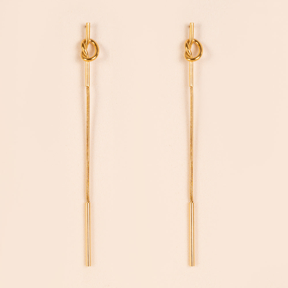 KNOT AND TUBE DANGLING EARRINGS