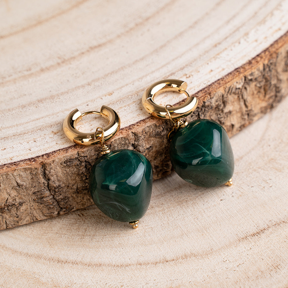 ORECCHINI PENDENTI CON CERCHIO SPESSO E PIETRE COLORATE