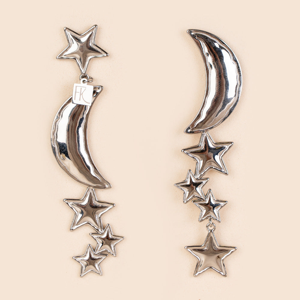 ORECCHINI PENDENTI CON LUNA E STELLINE