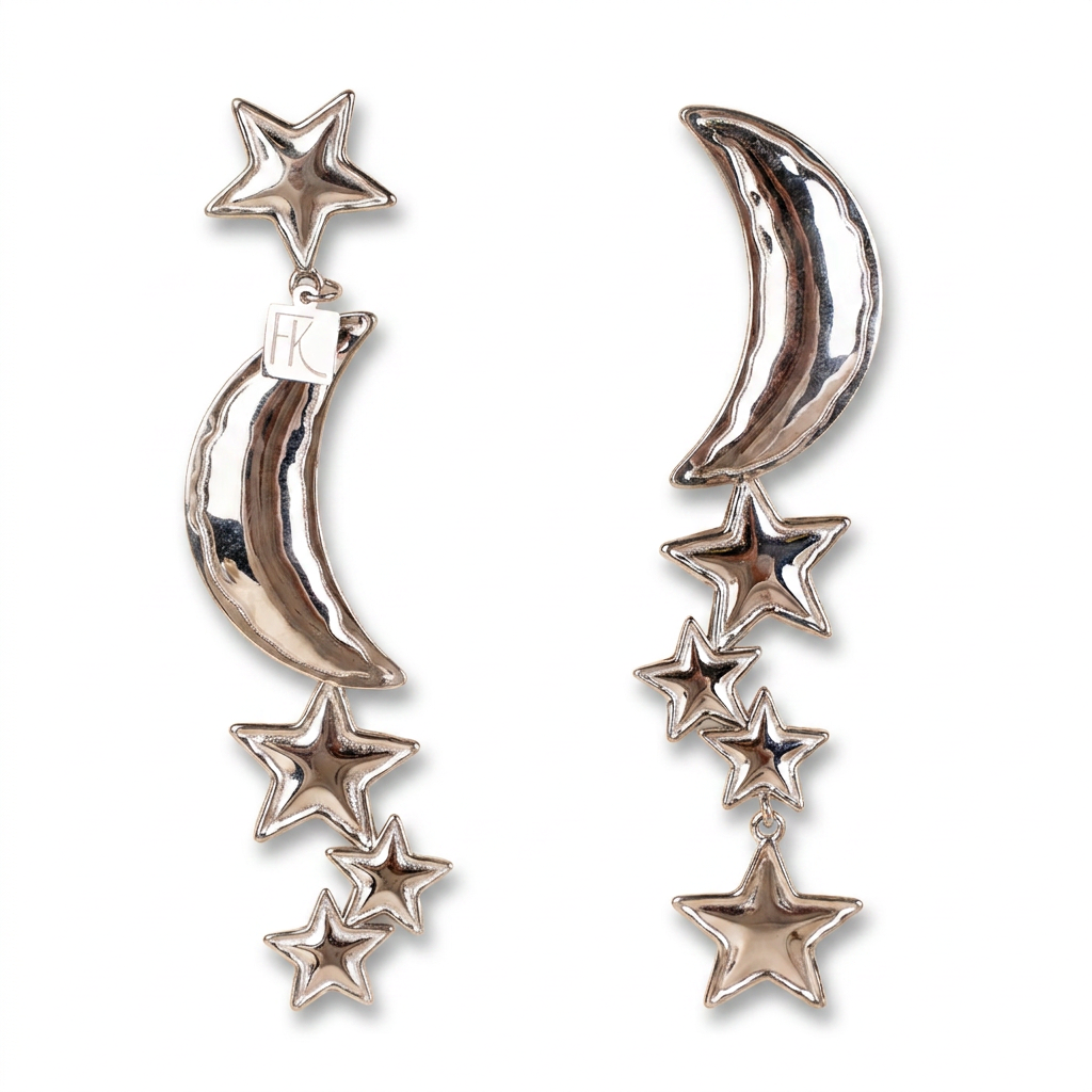 ORECCHINI PENDENTI CON LUNA E STELLINE