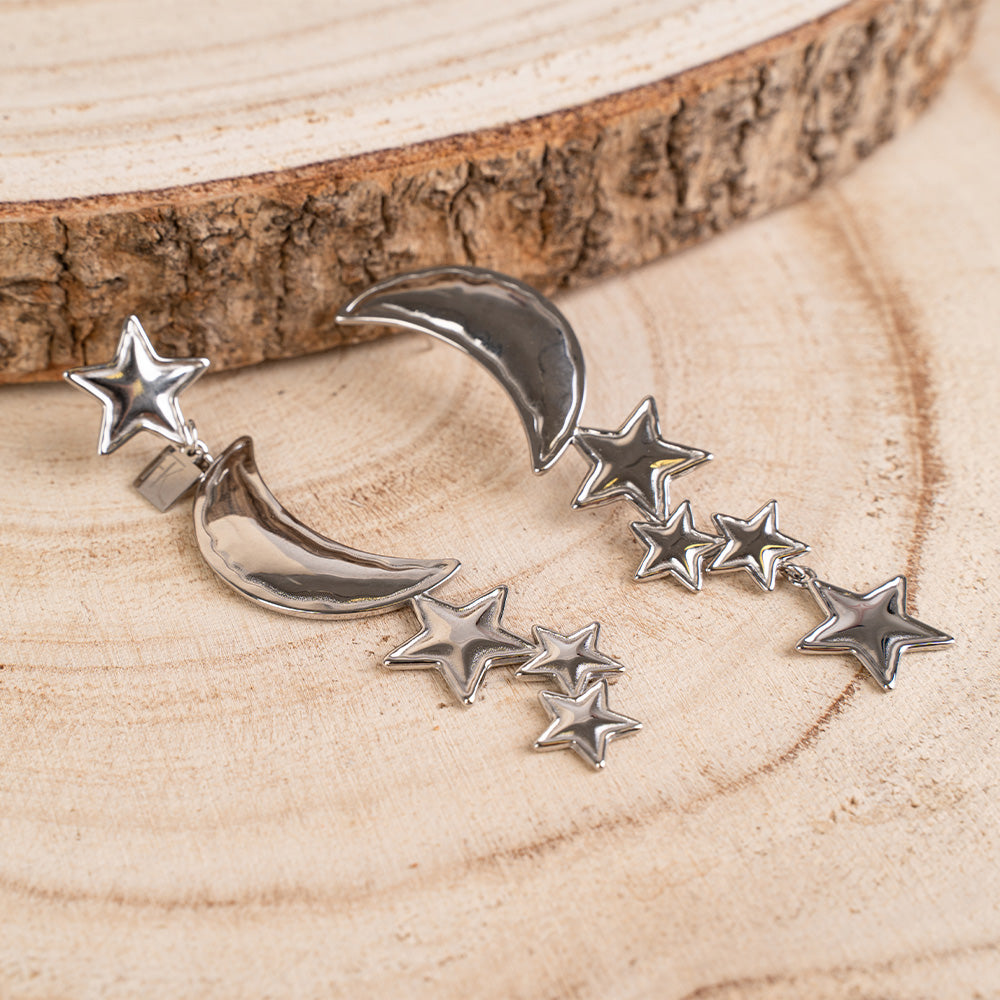 ORECCHINI PENDENTI CON LUNA E STELLINE