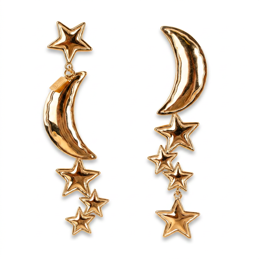 ORECCHINI PENDENTI CON LUNA E STELLINE