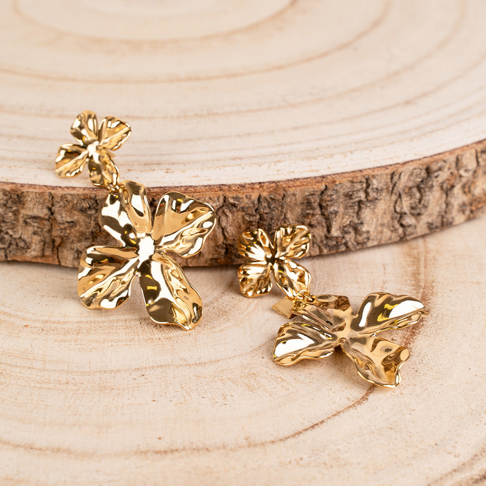 ORECCHINI PENDENTI CON DUE FIORI PICCOLO E GRANDE