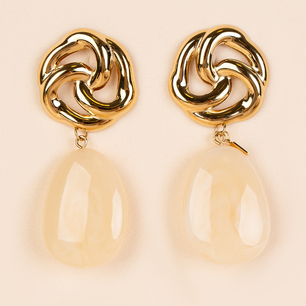 ORECCHINI PENDENTI CON PIETRA OVALE COLORATA