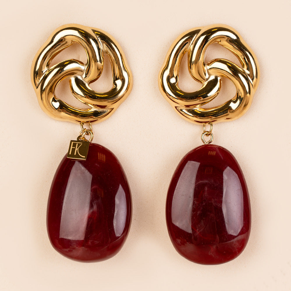 ORECCHINI PENDENTI CON PIETRA OVALE COLORATA