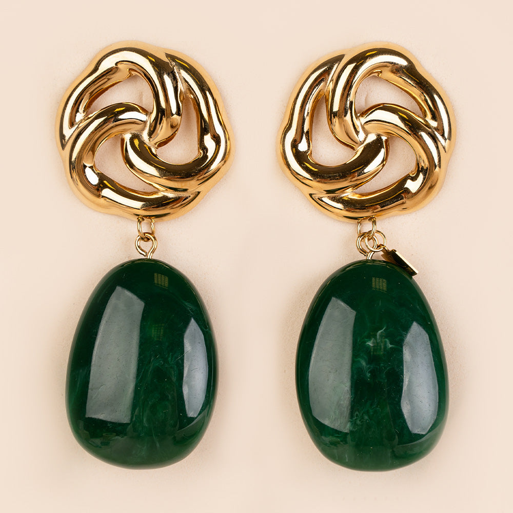 ORECCHINI PENDENTI CON PIETRA OVALE COLORATA