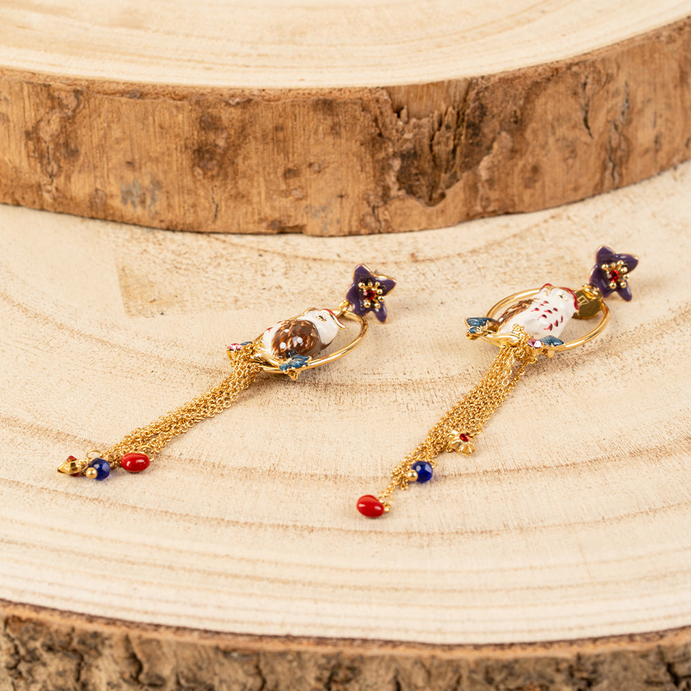 ORECCHINI PENDENTI CON PIETRE E GUFI