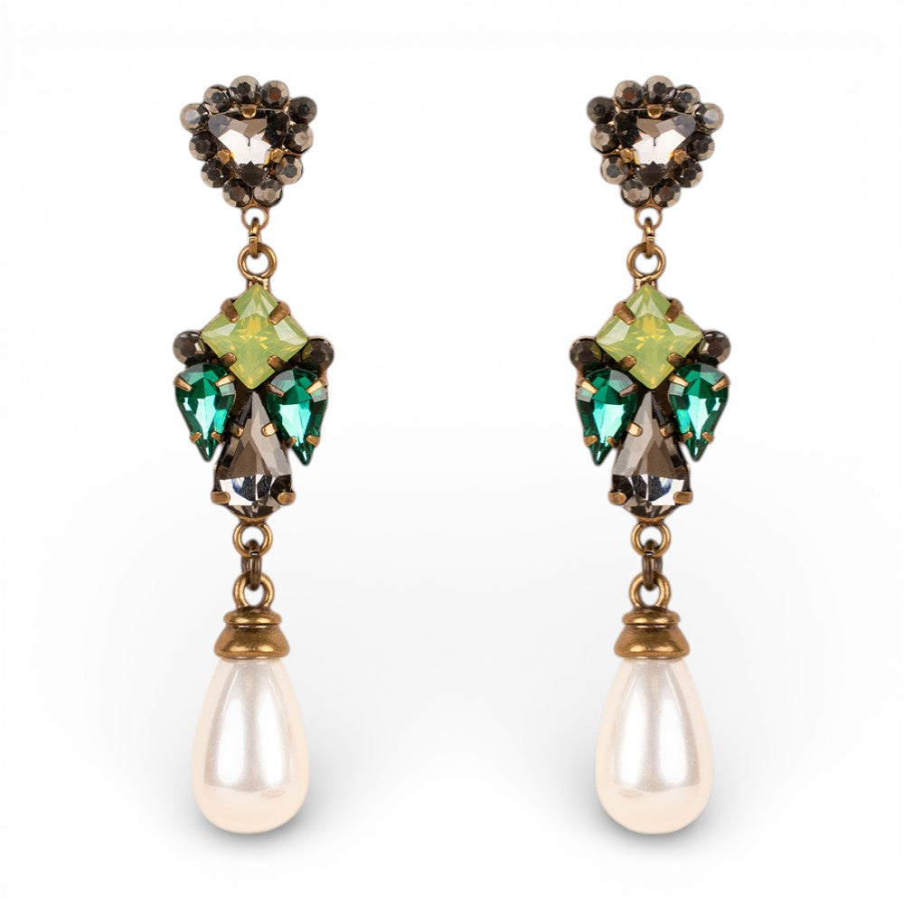 ORECCHINI PENDENTI CON PIETRE E PERLE