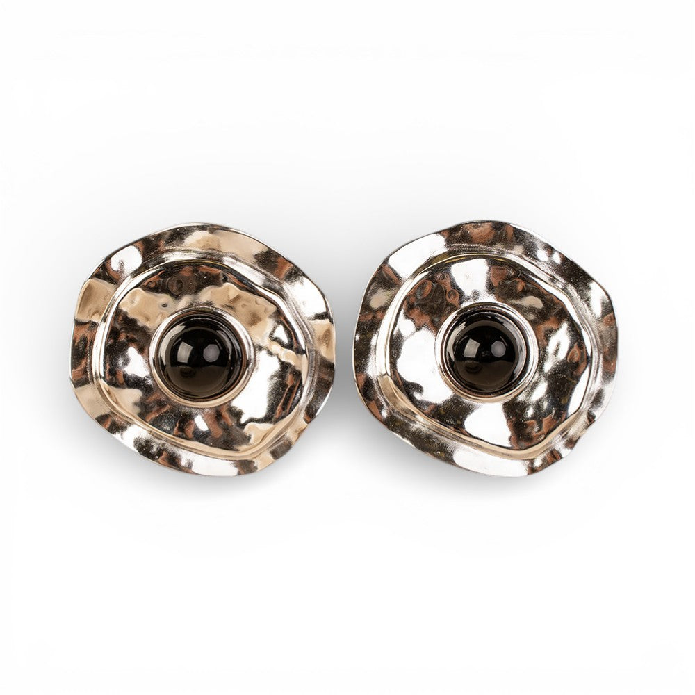 ORECCHINI PENDENTI CON PIETRA SU CERCHI IRREGOLARI