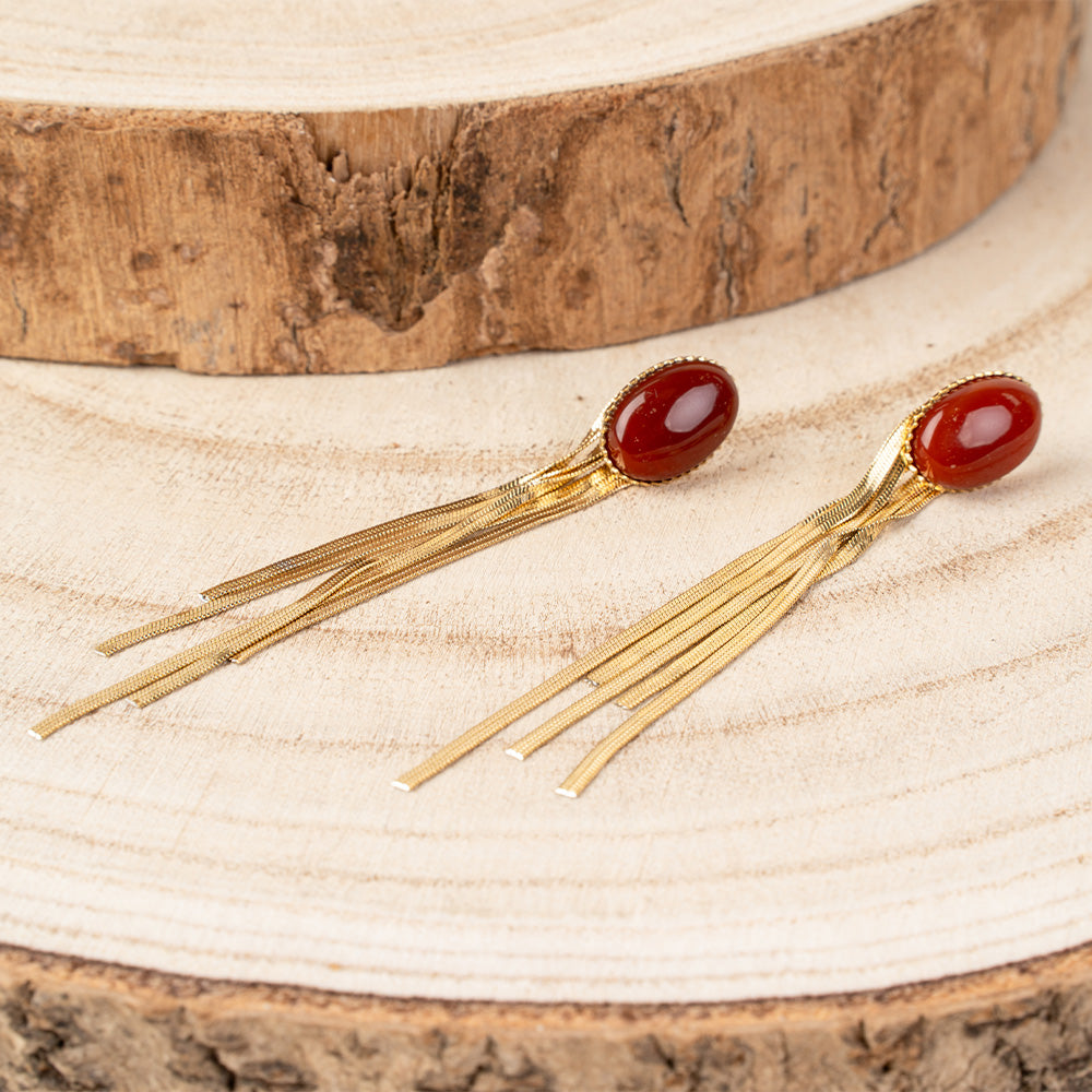 ORECCHINI PENDENTI CON PIETRA OVALE E FILI SNAKE