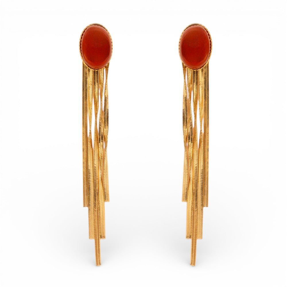 ORECCHINI PENDENTI CON PIETRA OVALE E FILI SNAKE