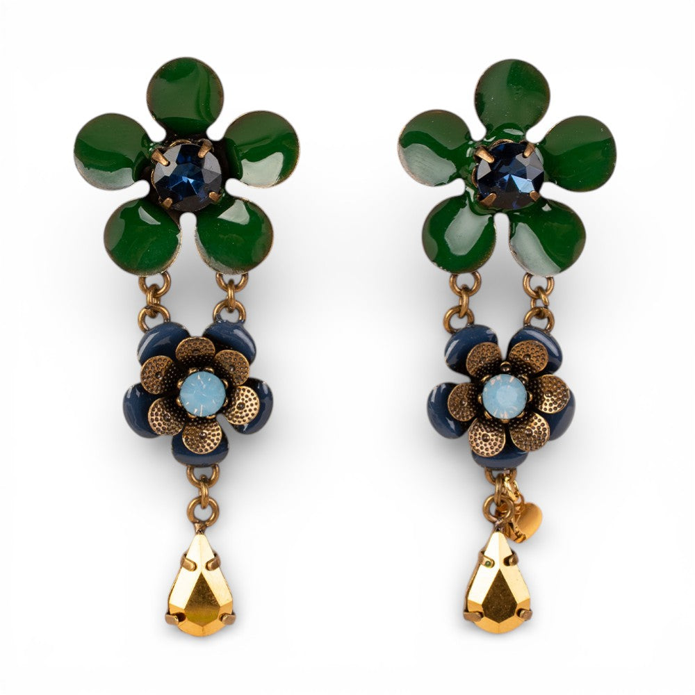 ORECCHINI PENDENTI CON FIORI E PIETRE