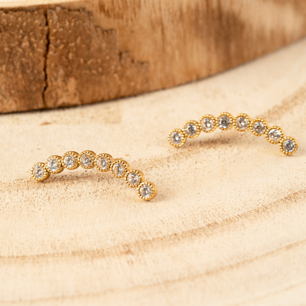 ORECCHINI A LOBO DALLA FORMA CURVA CON STRASS