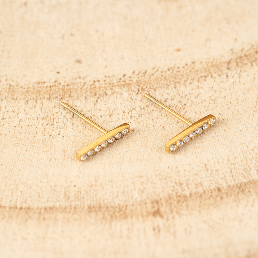 ORECCHINI A LOBO A BARRA CORTA CON STRASS