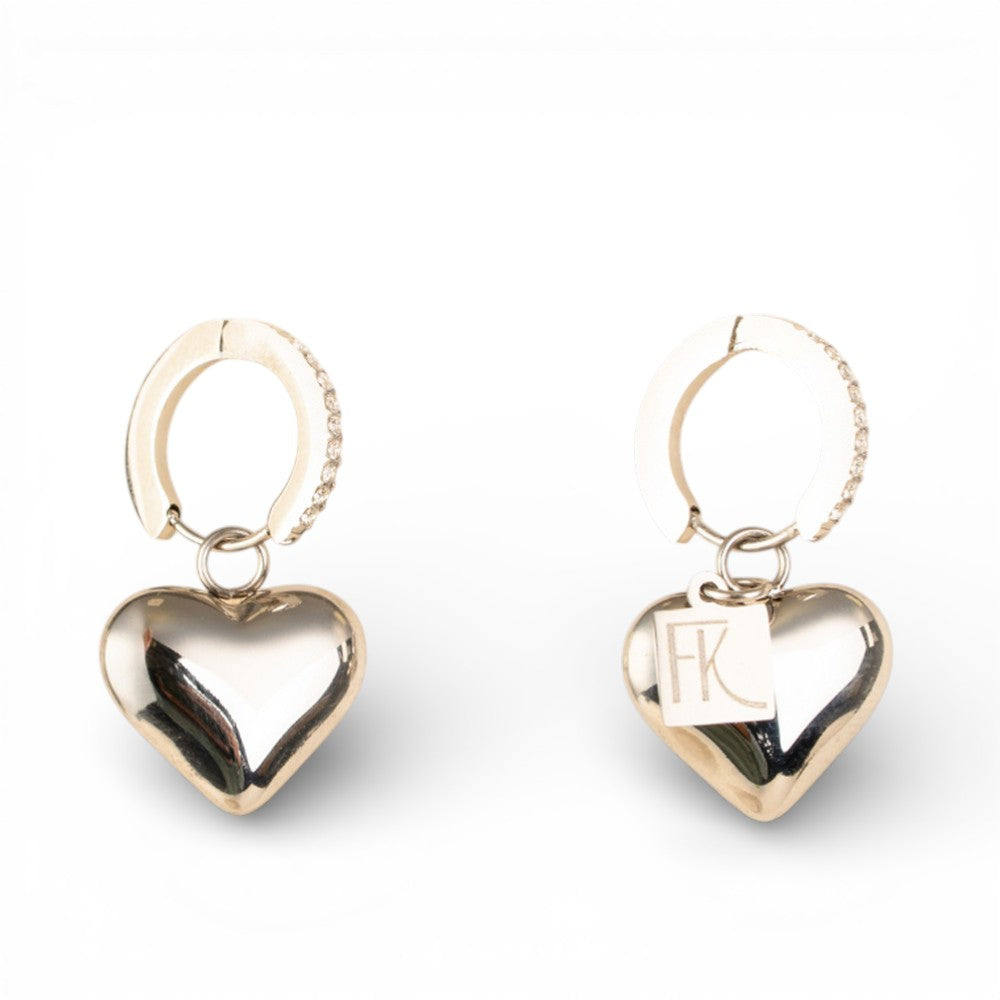 ORECCHINI PENDENTI A CERCHIETTO CON STRASS E CUORE