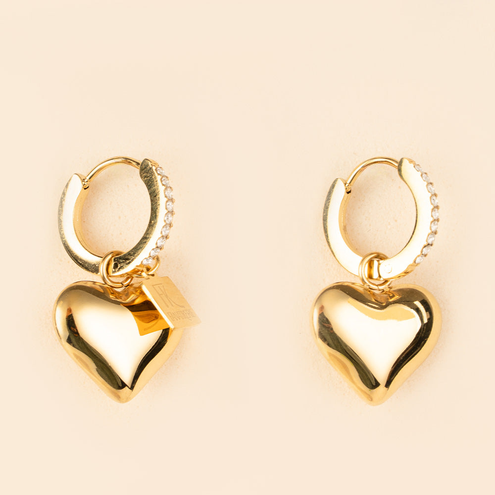 ORECCHINI PENDENTI A CERCHIETTO CON STRASS E CUORE