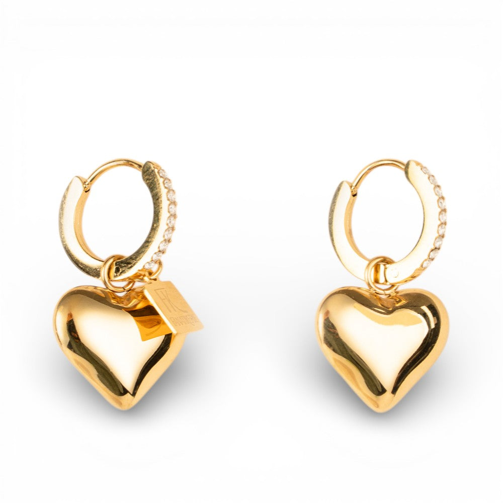 ORECCHINI PENDENTI A CERCHIETTO CON STRASS E CUORE