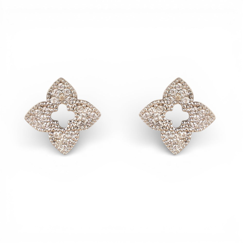 ORECCHINI A LOBO A FIORE CON STRASS