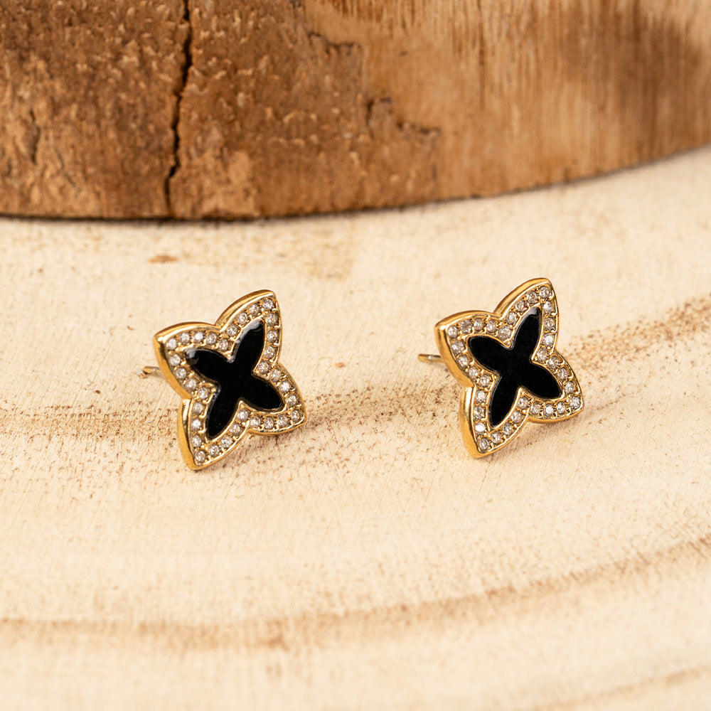 ORECCHINI A LOBO A FIORE CON STRASS