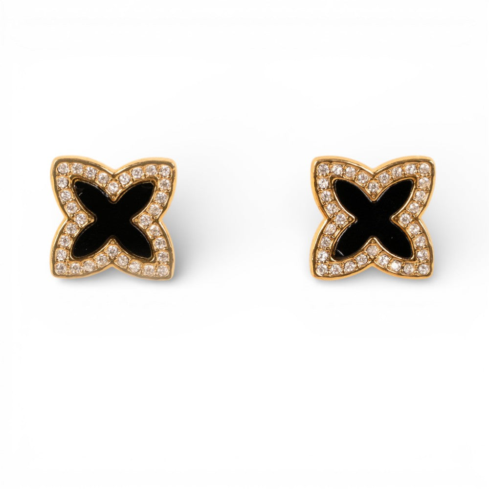 ORECCHINI A LOBO A FIORE CON STRASS