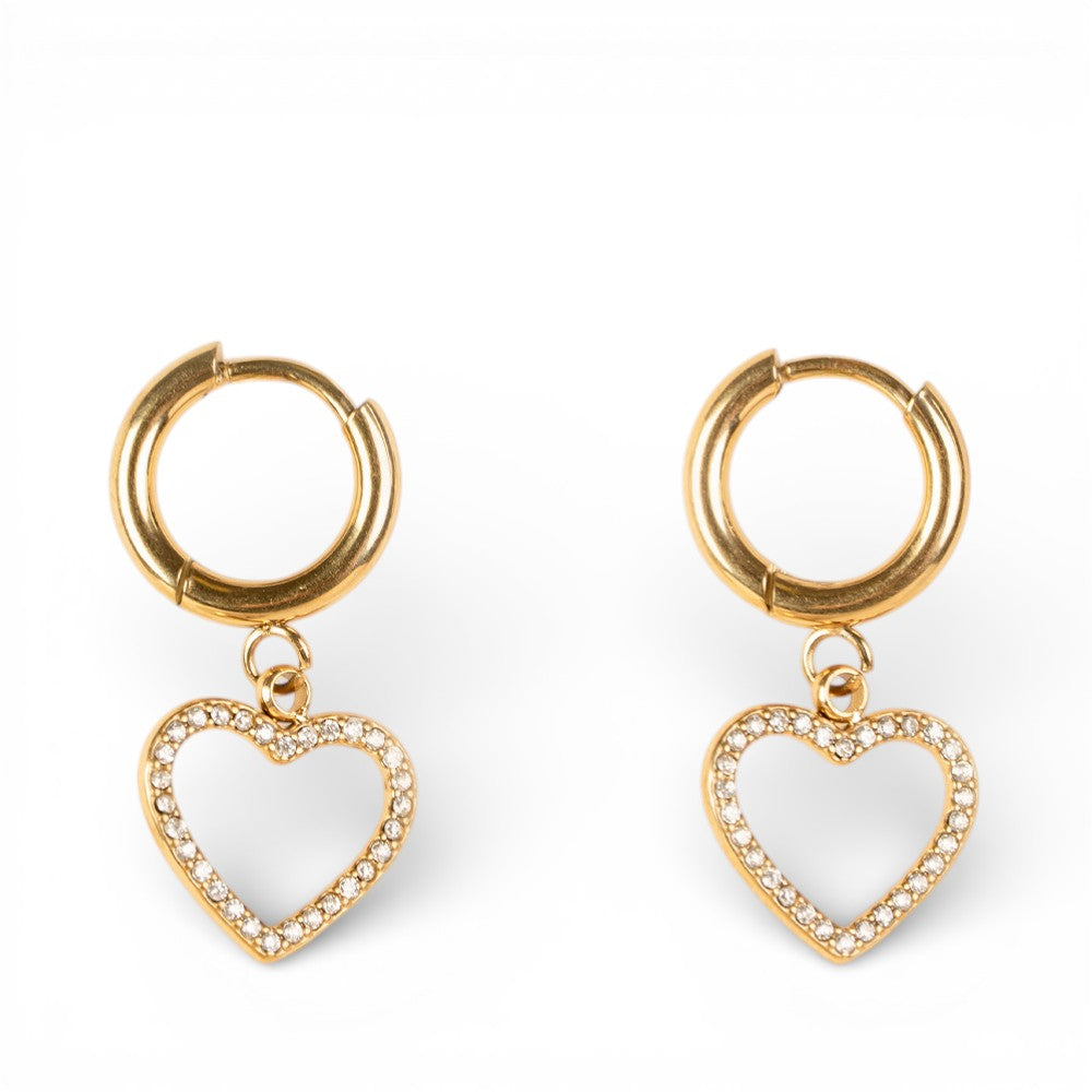 ORECCHINI PENDENTI A CERCHIETTO CON CUORE E STRASS