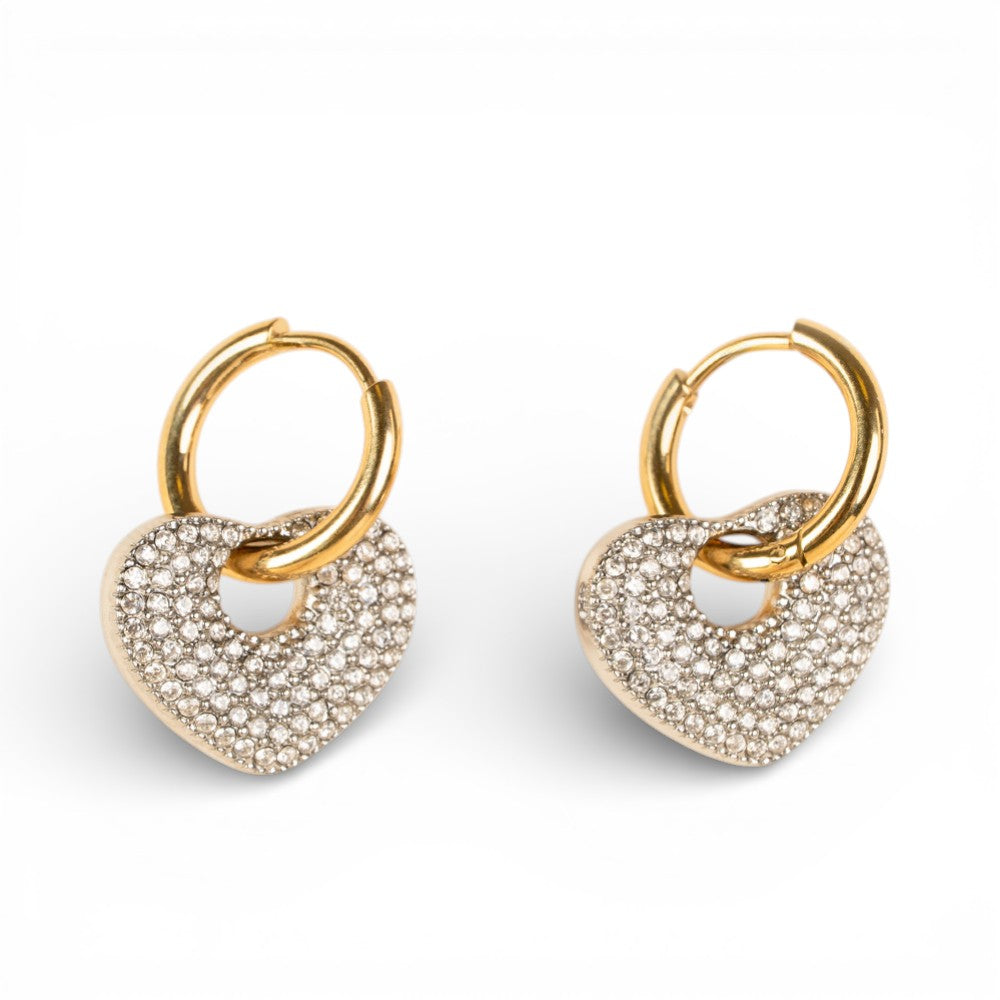 ORECCHINI PENDENTI A CERCHIETTO CON CUORE E STRASS