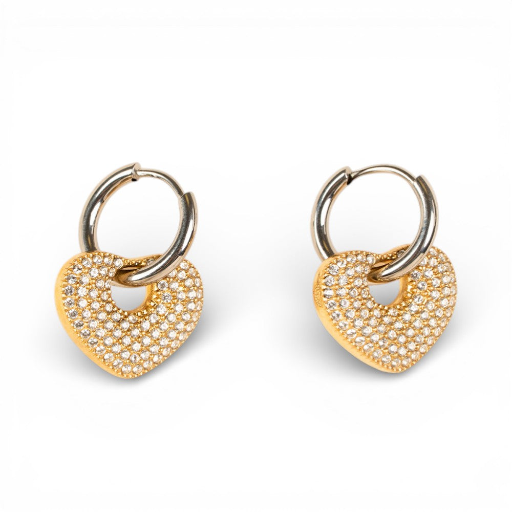 ORECCHINI PENDENTI A CERCHIETTO CON CUORE E STRASS